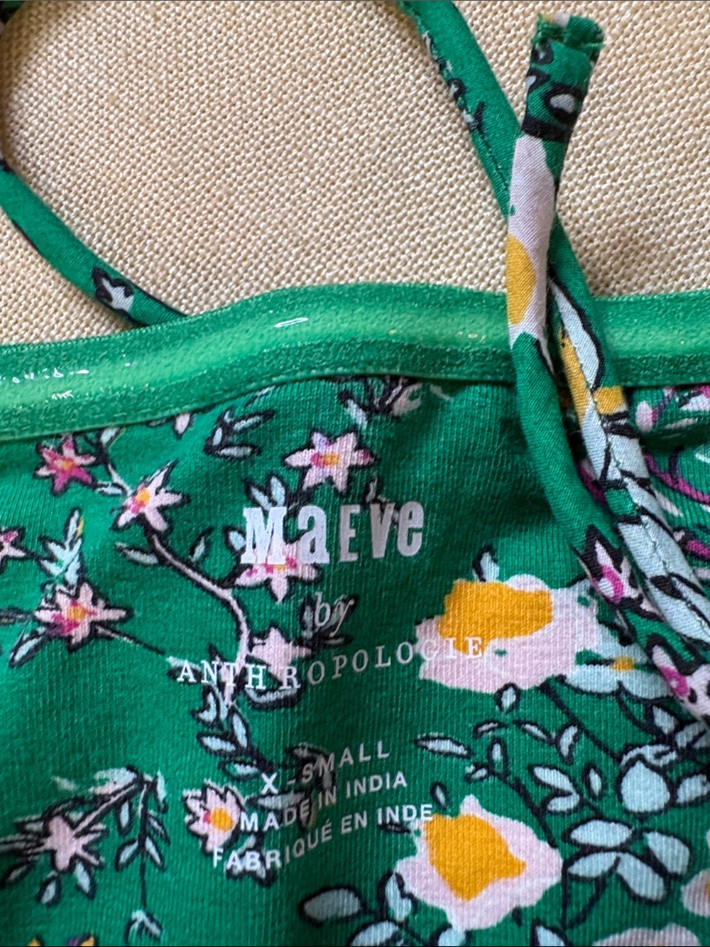 Maeve Green Floral Smocked Halter Crop Top with Yellow & Pink Flowers - Picture 2 of 5